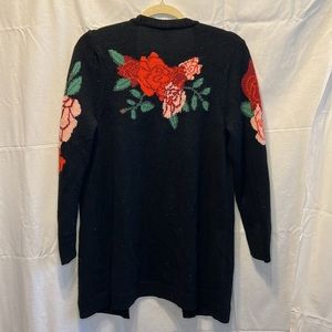 Torrid Women’s Long Red and Black Rose Longline Open Front Cardigan Size 0